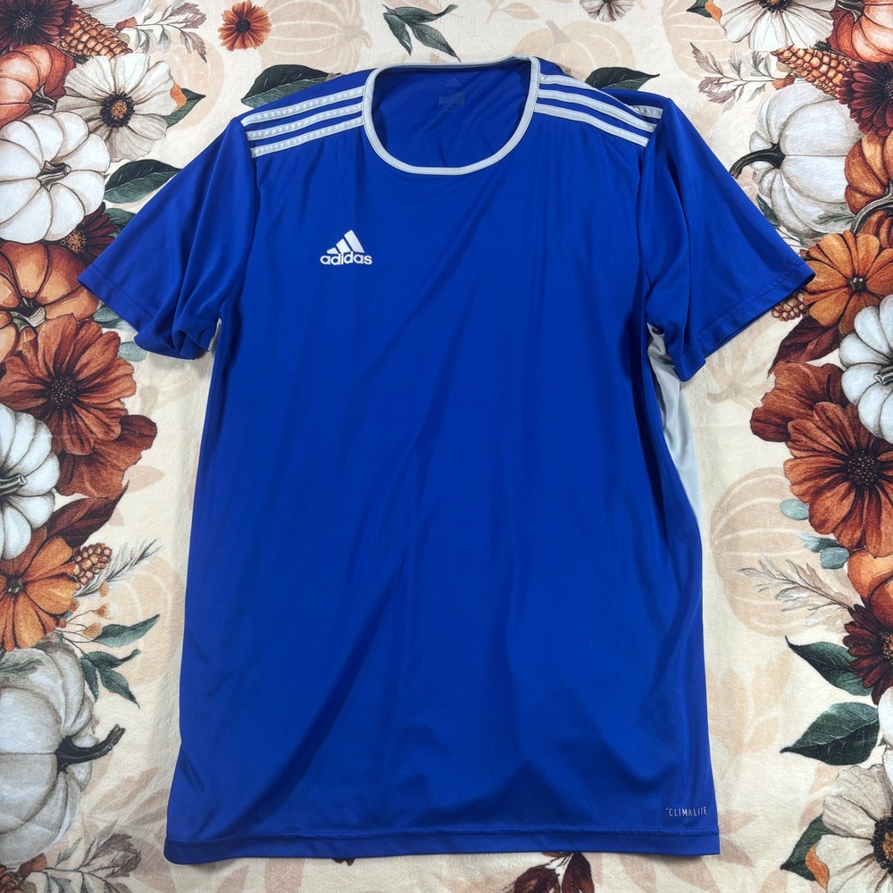 Adidas Entrada 18 Mens Jersey Royal Blue Shoulder Stripes Climalite Size XL
